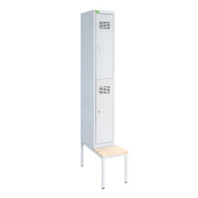 2dveřová šatní skříň s krátkými dveřmi, LOCKER H 1/2 s doplněnou vestavěnou lavičkou