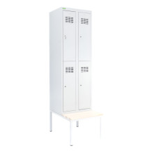 4dveřová šatní skříň s krátkými dveřmi, LOCKER H 2/4 s přidanou zabudovanou lavičkou