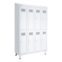 8dveřová šatní skříň s krátkými dveřmi, LOCKER H 4/8 s doplněnými nožičkami a šikmou stříškou