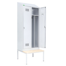 2dveřová šatní skříň s přepážkou, LOCKER H 2 BW s přidanou vestavěnou lavičkou