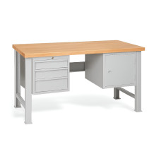 MODULBENCH GE 1500 D3C1 | Pracovní stůl se 3 závěsnými zásuvkami a skříňkou, s pevnými nohami, 1500 mm