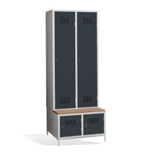 2+2-dveřová šatní skříň s přepážkou, vestavěnou lavicí a skříňkami na obuv, COMFORT H 2 BW