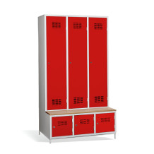 3+3dveřová šatní skříň s přepážkou, vestavěnou lavicí a skříňkami na obuv, COMFORT H 3 BW