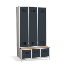 3+3dveřová šatní skříň s přepážkou, vestavěnou lavicí a skříňkami na obuv, COMFORT H 3 BW