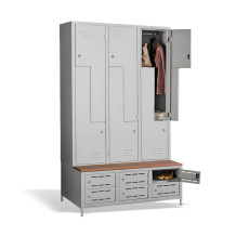 6+6-dveřová šatní skříň se Z-kovými dveřmi, vestavěnou lavicí a skříňkami na obuv, COMFORT H Z6 400