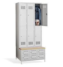 6+6-dveřová šatní skříň s krátkými dveřmi, vestavěnou lavicí a skříňkami na obuv, COMFORT H 3/6