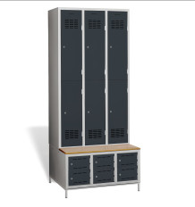 6+6-dveřová šatní skříň s krátkými dveřmi, vestavěnou lavicí a skříňkami na obuv, COMFORT H 3/6