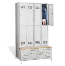 8+8dv. šatní skříň s krátkými dveřmi, zabud. lavicí a skříňkami na obuv, COMFORT H 4/8
