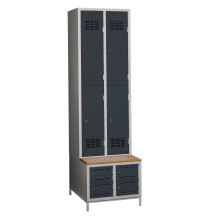 4+4dveřová šatní skříň s krátkými dveřmi, zabudovanou lavicí a skříňkami na obuv, COMFORT H 2/4