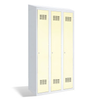 3dveřová šatní skříň s přepážkou a vestavěnou šikmou stříškou, LOCKER H 3 BWM TOP SHELF