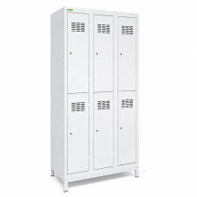 6dveřová šatní skříň s krátkými dveřmi, LOCKER H 3/6 s doplněnou vestavěnou lavičkou