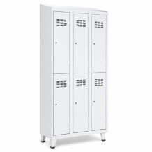 6dveřová šatní skříň s krátkými dveřmi, LOCKER H 3/6 s doplněnou vestavěnou lavičkou