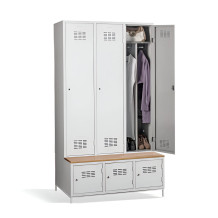 3+3dveřová šatní skříň s přepážkou, vestavěnou lavicí a skříňkami na obuv, COMFORT H 3 BW