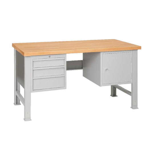MODULBENCH GE 2000 D3C1 UD | Pracovní stůl se 3 závěsnými zásuvkami a skříňkou, s nastavitelnými nohami, 2000 mm