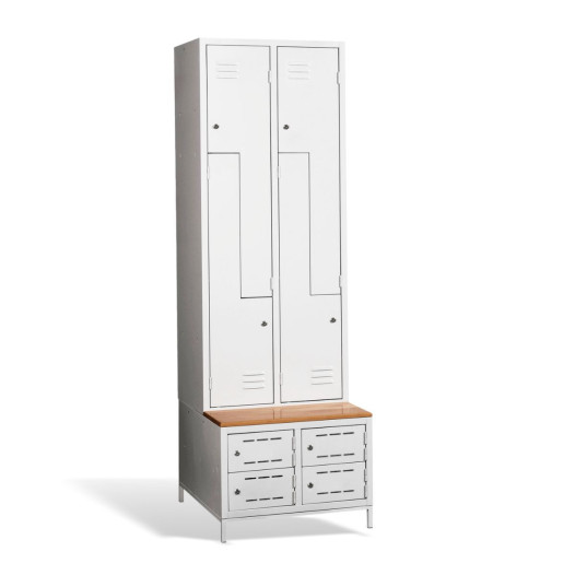 4+4-dveřová šatní skříň se Z-dveřmi, vestavěnou lavicí a skříňkami na obuv, COMFORT H Z4 400