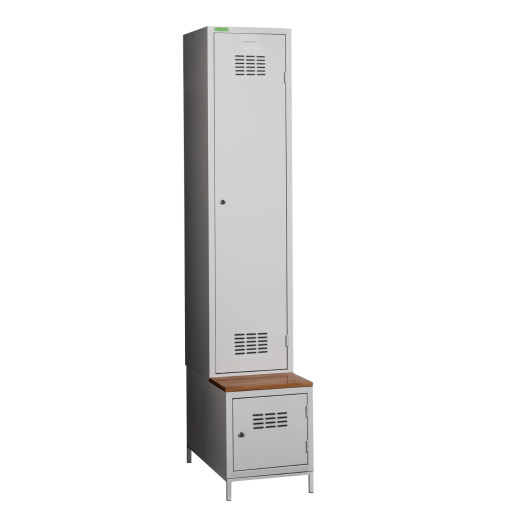 1+1dveřová šatníková skříň s přepážkou, zabudovanou lavicí a skříňkou na obuv, COMFORT H 1 BW