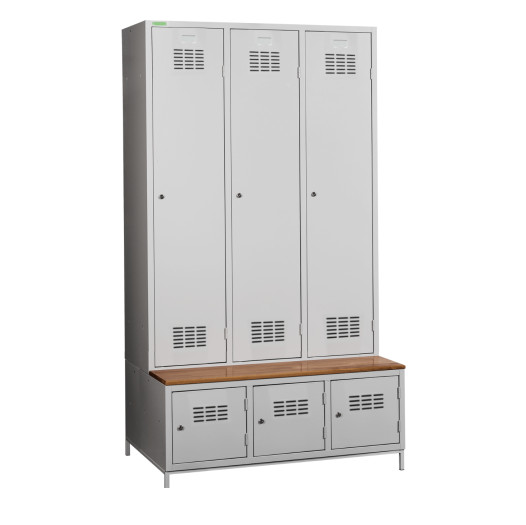 3+3dveřová šatní skříň s přepážkou, vestavěnou lavicí a skříňkami na obuv, COMFORT H 3 BW